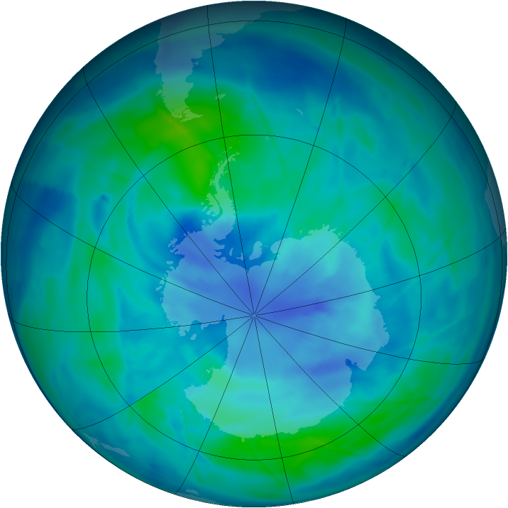 Antarctic ozone map for 25 March 2009